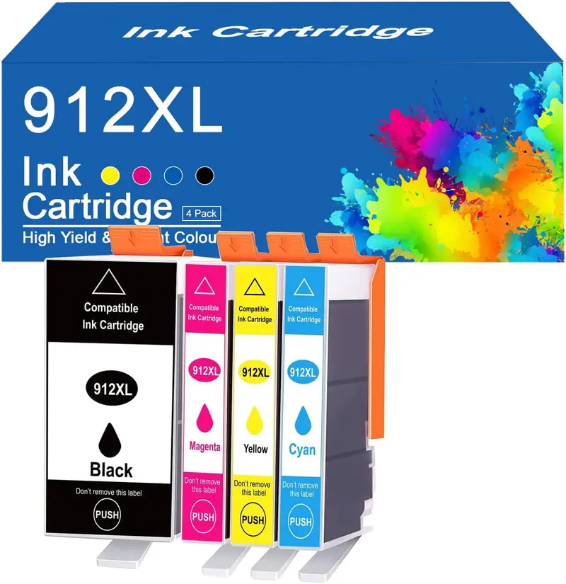 HP 912XL Ink Cartridges High Yield for HP 912 XL Ink Cartridge Work for HP OfficeJet 8010 8012 8013 8014 8015 8017 8018 8020 8022 8023 8024 Printers, show level.  (Color : 1set 4PK) printing school supplies college back to school shopping supplies DeskJet