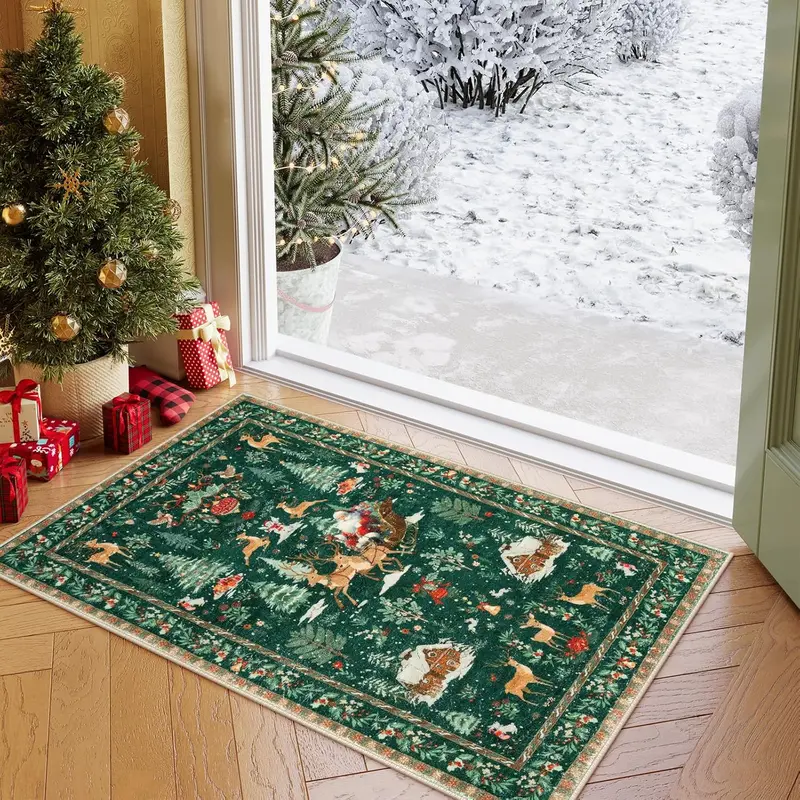 Christmas rug, entrance rug, Christmas decoration rug, Non Slip Washable Entryway Carpet Runner, soft area rug, Decorative rug, Non Slip Rugs, Christmas Gift, suitable for bathroom area, living room, bedroom, kitchen