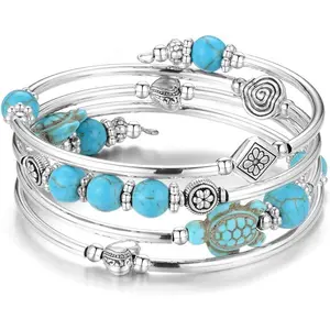 Layered Wrap Bangle Turquoise Bracelet - Bead Bracelet with   Stone, Gifts For Women