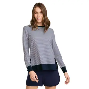 Jockey Women's French Terry Sweatshirt M Navy Jess Stripe