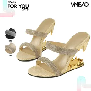 Morso Sandals For Women Rhinestone Heels Open Round Toe Tiger Teeth Shark Heel Slip On Straps Comfortable Date Party Dress Concert Wedding Trendy Heels Deals For You Days