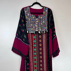 Women's Afghan Punjabi Dress with Pant - Breathable Cotton, Red/Green/Blue Colors, Chic Traditional Formal Party Wear