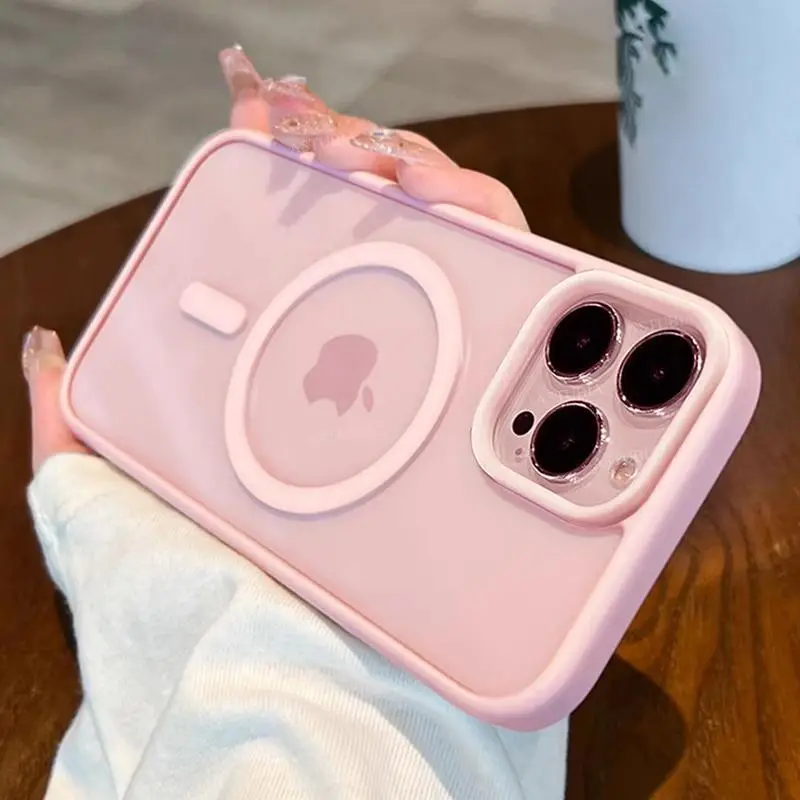 New Acrylic Magnetic Clear Case For iPhone 16 15 14 13 12 11 Pro X XS Max 16 Plus Magsafe Wireless Charge Girls Pink Hard Back Cover phone case For