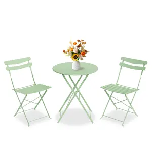 3-Piece Folding Patio Bistro Set, Indoor Outdoor Foldable Table and Chairs Set, Powder-Coated Steel All Weather No Assembly Small Bistro Set for Balcony Garden Porch Yard
