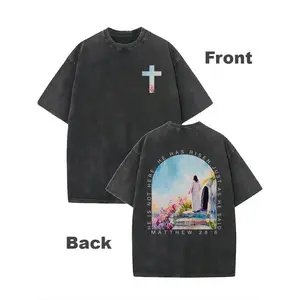 Men's Washed Oversized Cotton Heavyweight T-shirt, Printed Oil Painting, Round Neck Short Sleeve, Machine Washable, Perfect Gift As Thanksgiving and Christmas