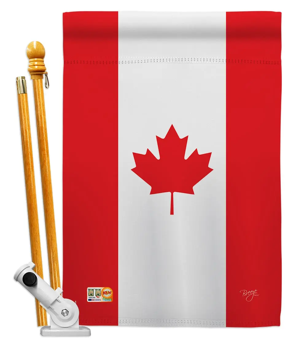 BD-CY-HS-108008-IP-BO-D-US13-BD 28x40 in. Print Canada Nationality World Flag, Wood Hanging Vertical Double-Sided Decorative House Flag Set with Wall Pole Bracket & Hardware