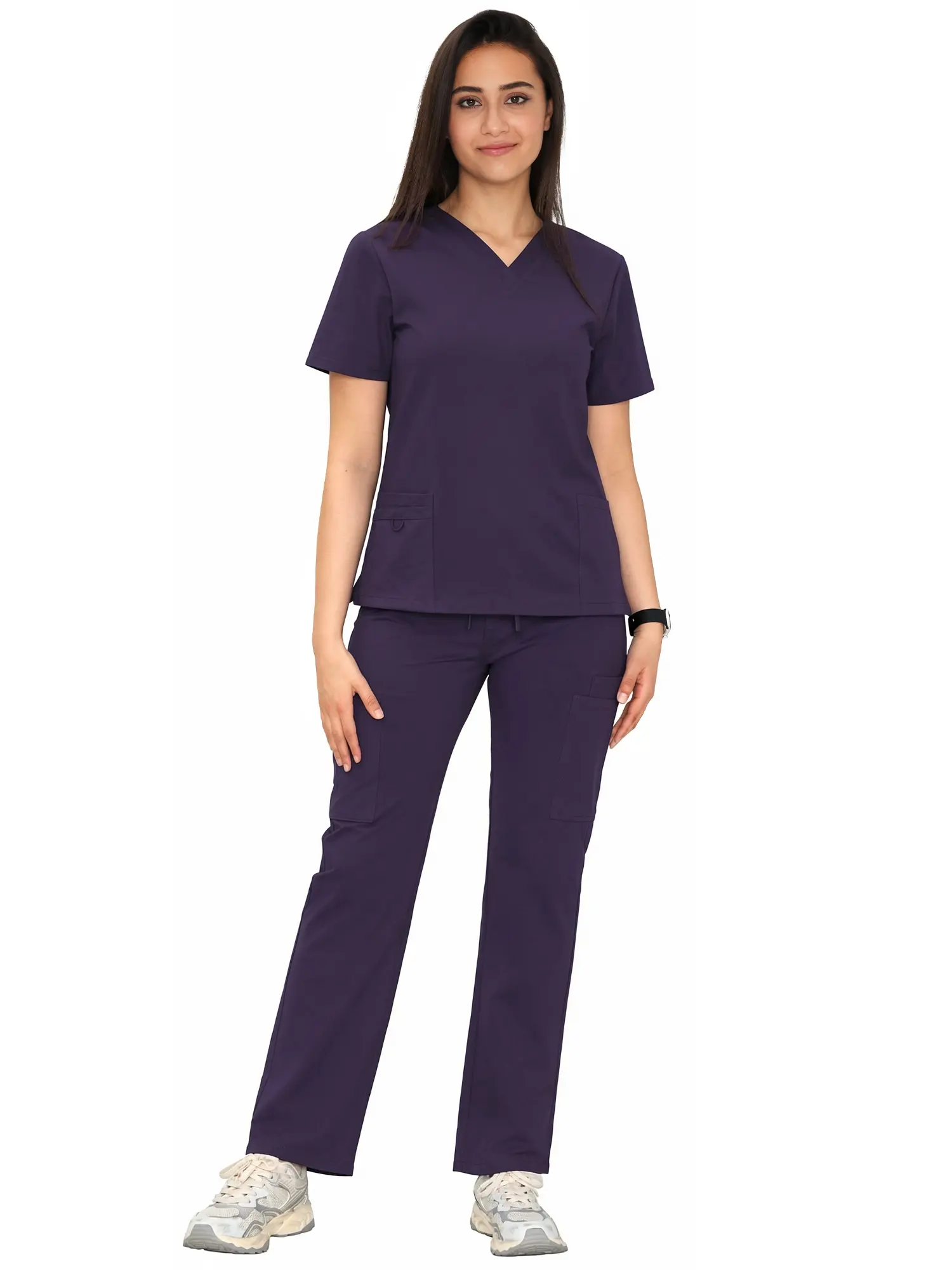 COZYSCRUBS Scrub Sets for Women, V-Neck Scrub Tops and Straight Leg Pants, Stretchy Fabric Medical Uniform, Slim, Polyester