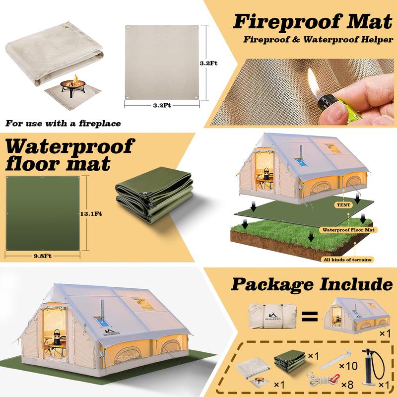 SENLEETO 8-10 Person Instant Cabin Tent - 129 Sq Ft 4-Season Family Tent, 5-Min Setup with Stove Jack Port & Skylight, Waterproof for Camping