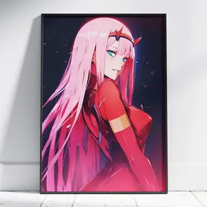 Zero Two Anime Poster – Pink Haired Girl in Red Suit – Wall Art for Anime Lovers – Home Decor Gift For Fans