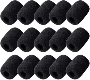 15 Pack Foam Microphone Windscreen, Lapel Headset Microphone Sponge Mini Foam Cover Shield Protection for Variety of Headset (Black)