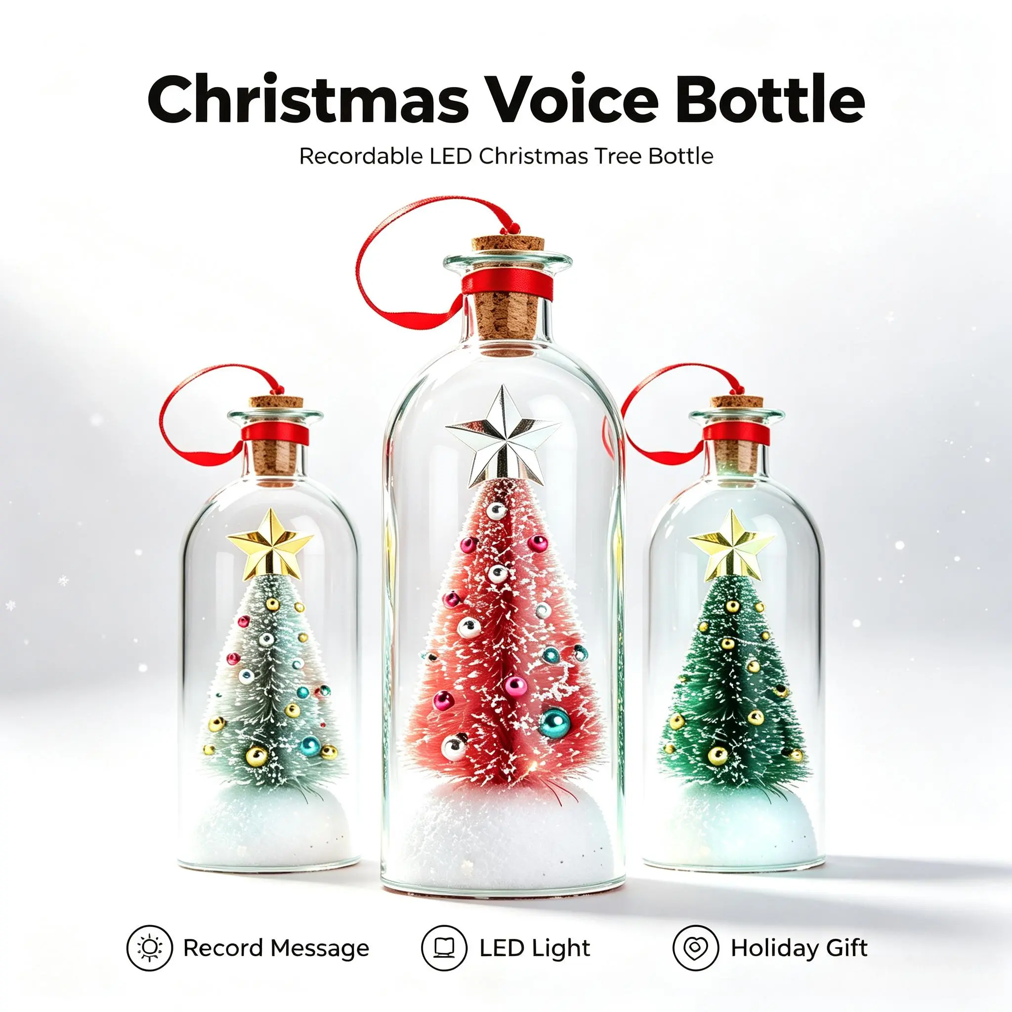 Forever Voice Recordable Christmas Tree Bottle – Personalized Voice Message Ornament That Saves Voices Forever – Meaningful Christmas & Valentine’s Day Gift for Mom, Kids, Friends & Loved Ones