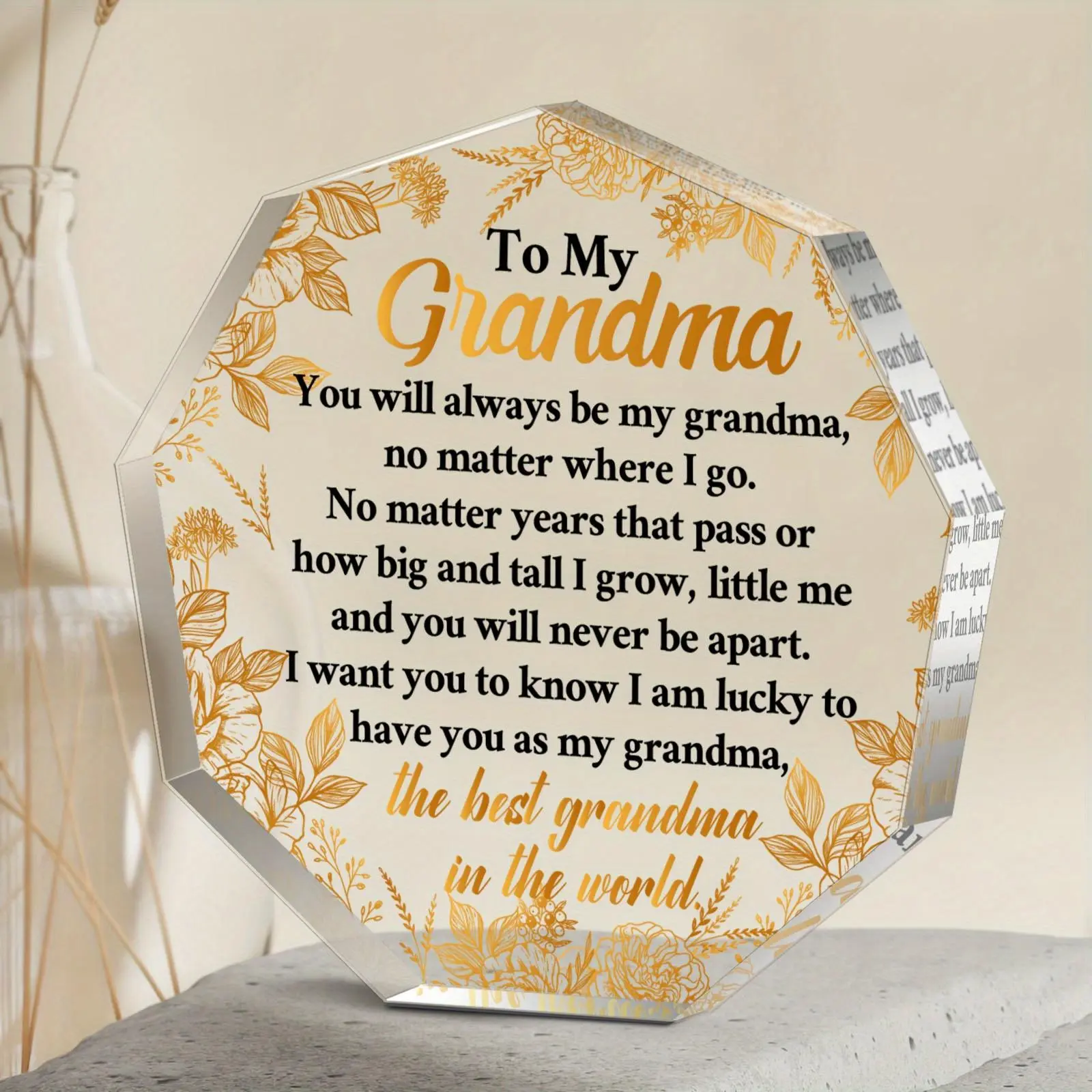 Irregular-Shaped Acrylic Signage Plaque, 1 Set Letter & Leaf Pattern Transparent Acrylic Plaque, Creative Birthday Gift for Grandma, Home Decoration, Home Decor Products, Decorative Plaque, Home Decor Gifts