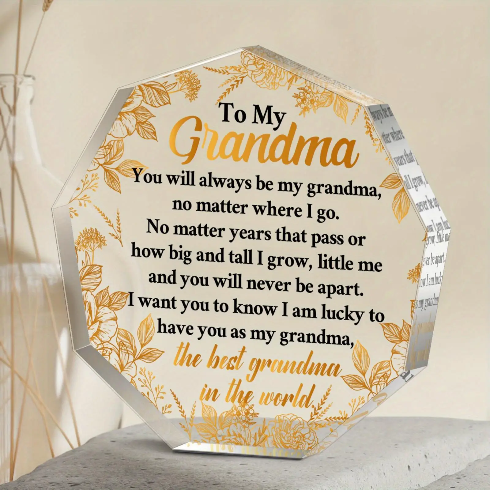 Irregular Shaped Acrylic Signage Plaque, 1 Set Letter & Leaf Pattern Transparent Acrylic Plaque, Creative Birthday Gift for Grandma, Home Decoration