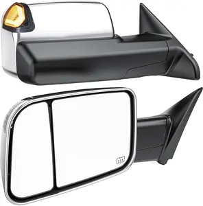 Switchback Signal Tow Mirrors Compatible with Dodge Ram 1500(2009-2018) 2500 3500(2010-2018), Power Heated Flip Up Extended Trailer Towing Side Mirrors w/Puddle Light, Smoked Lens Chrome Housing，Cars accessories