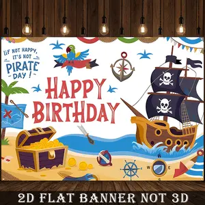 2D Flat Banner,1pc Pirate Birthday Backdrop Pirate Party Decoration Birthday Party Pirate Theme Supplies, Perfect for Holiday Parties, Home Decor Studio Props Holiday Decorations Polyester banner decoration