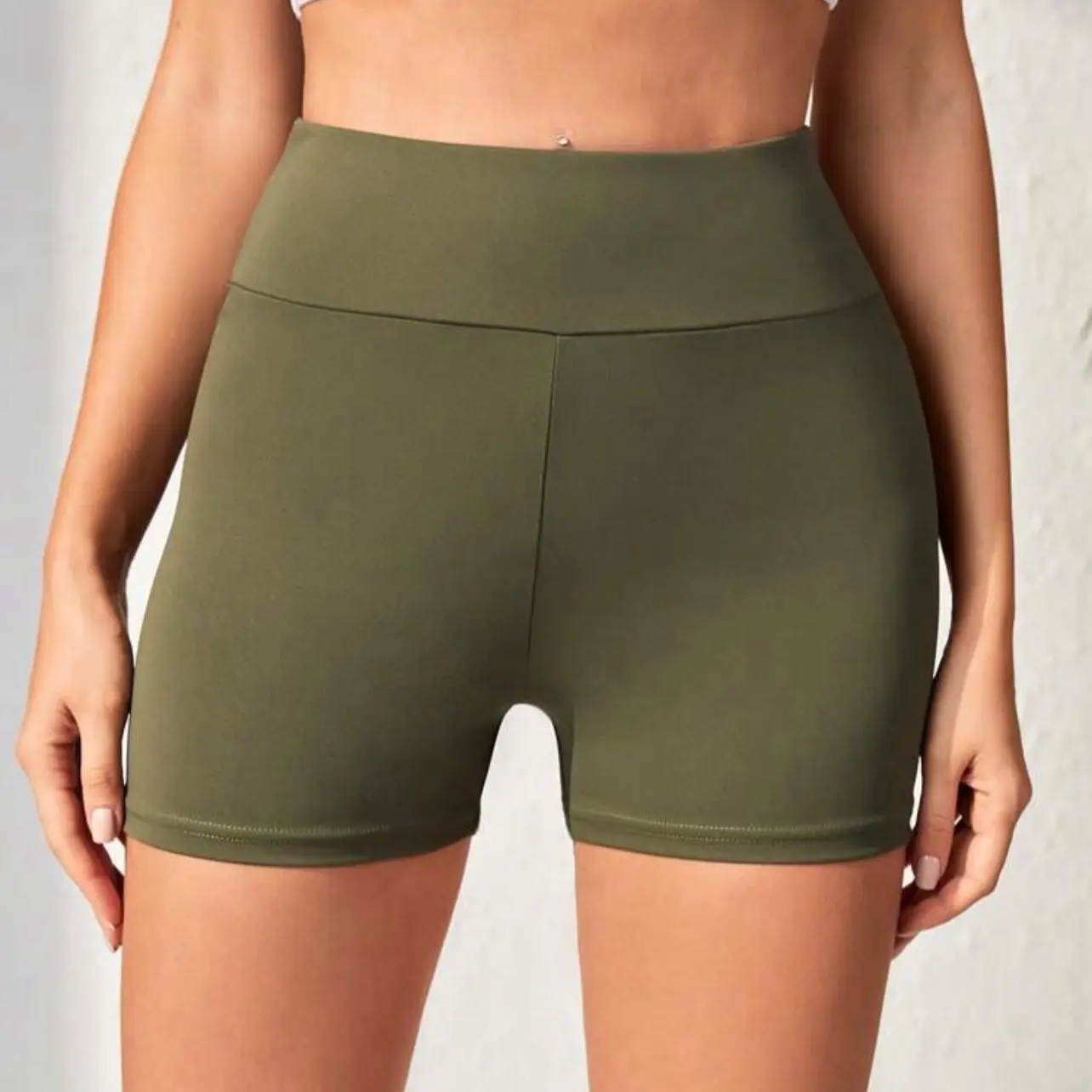 Yoga Basic Wideband Waist Flap Pocket Biker Sports Shorts