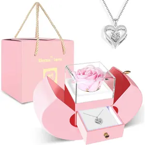 Preserved Real Rose  with Love Heart Nacklace for Girlfriend, Women,Wife, Mom,Grandma  Christmas, Valentine's Day, Mother's Day, Birthday, Anniversary, Thanksgiving,