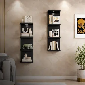 Versatile 4 Tier Wall Shelf Unit, Lack Wall Shelf,Display Floating Shelf with LED Remote Control Light (Black)