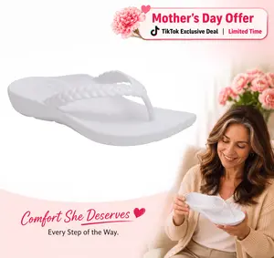 Aetrex Vicki Braided Thong Sandal - White Gloss | Arch Support Sandals for Foot Pain Relief & All-Day Comfort | Lightweight Walking Flip Flops