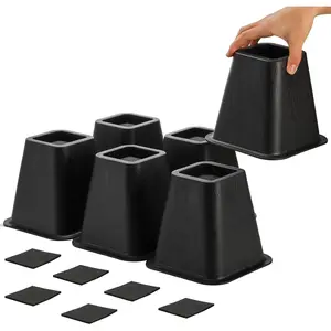6 Pack Large Bed Furniture Risers, 6 inch Heavy Duty Couch Lift Risers for Sofa Chair Cabinet Desk, Durable ABS Plastic, Premium Quality, Supports up to 2200 lbs, Black