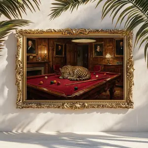Artistic Leopard Graphic Print Paper Poster - Red Background Billiards Wall Art, Vintage Pool Table Room Decor, Multi-Size Home Decor for Gentleman Clubs