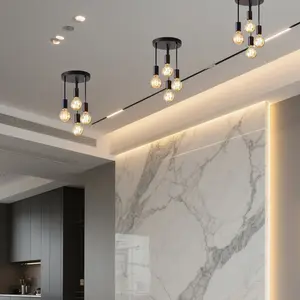 Modern 4 E27 Bulb Base Ceiling Light - 1Pc Black Chandelier for Bedroom Kitchen Hallway Corridor - Without Bulb