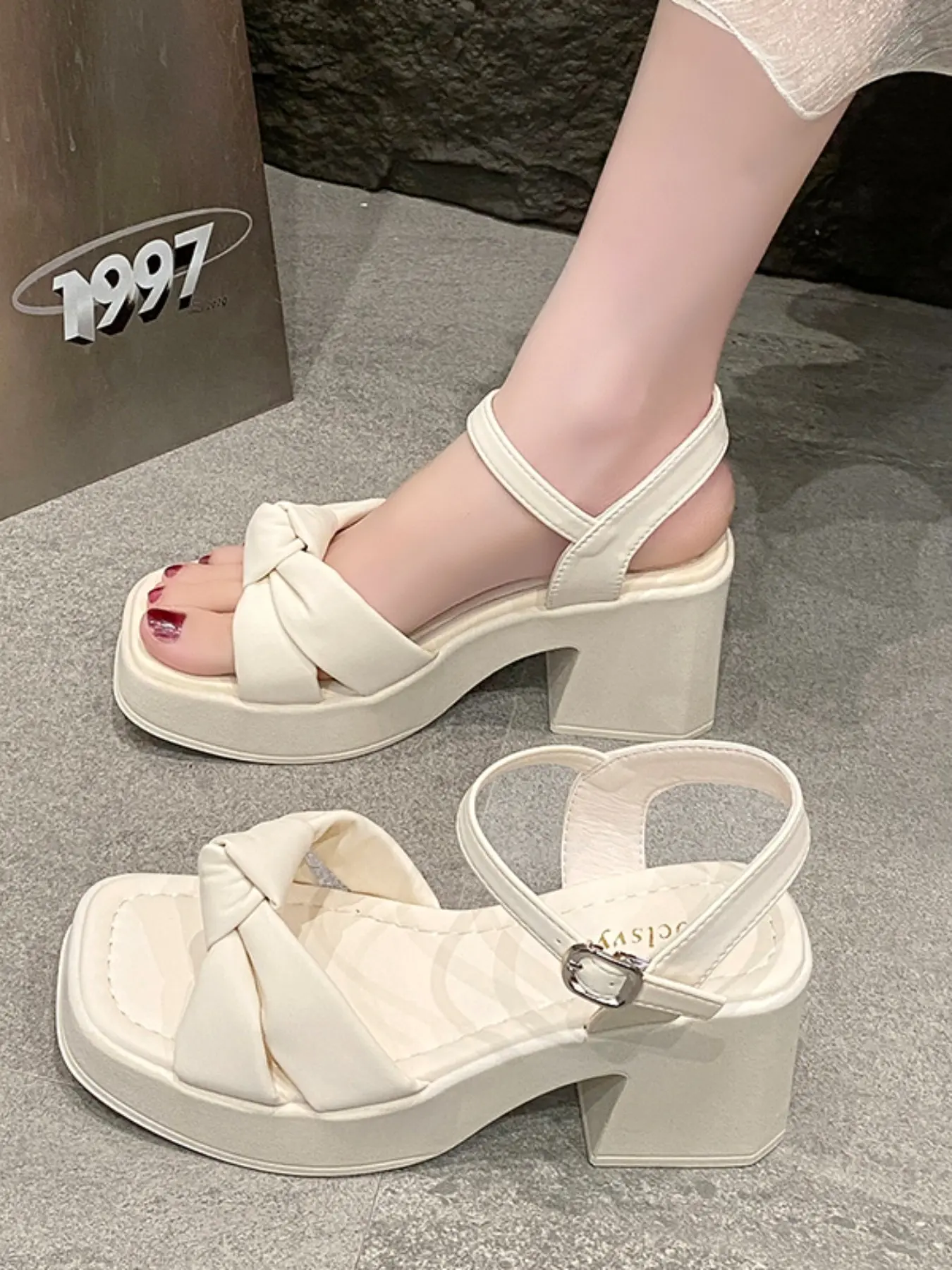 Women's Slimming Chunky Heel Sandals, Twisted Shoe Face Waterproof Platform Back Cutout Single Shoes, Stylish Summer Footwear