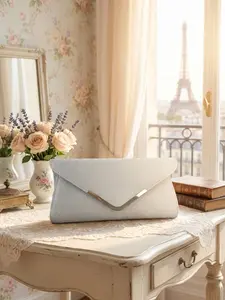 Elegant Silver Color Glitter Envelope Clutch Bag, Luxury Evening Handbag for Weddings, Proms & Formal Events, All Seasons Style