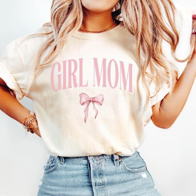 Comfort Colors Girl Mom T-Shirt, Coquette Girl Mom Pink TShirt, Gifts for Mothers Day, New Mama Tee, Girl Mama T-Shirt