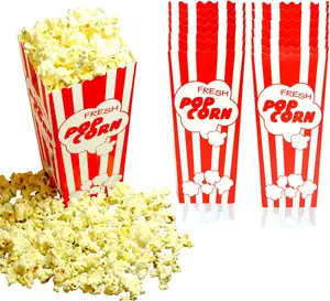 15 Movie Night Popcorn Paper Boxes Buckets 7.75 Inches Tall Large & Holds  Party Design Red & White Colored Nostalgic Carnival Stripe
