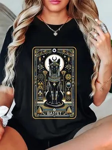 100% Cotton Unisex Bastet Cat Goddess Ancient Egypt Egyptian Mythology T-Shirt Casual Top