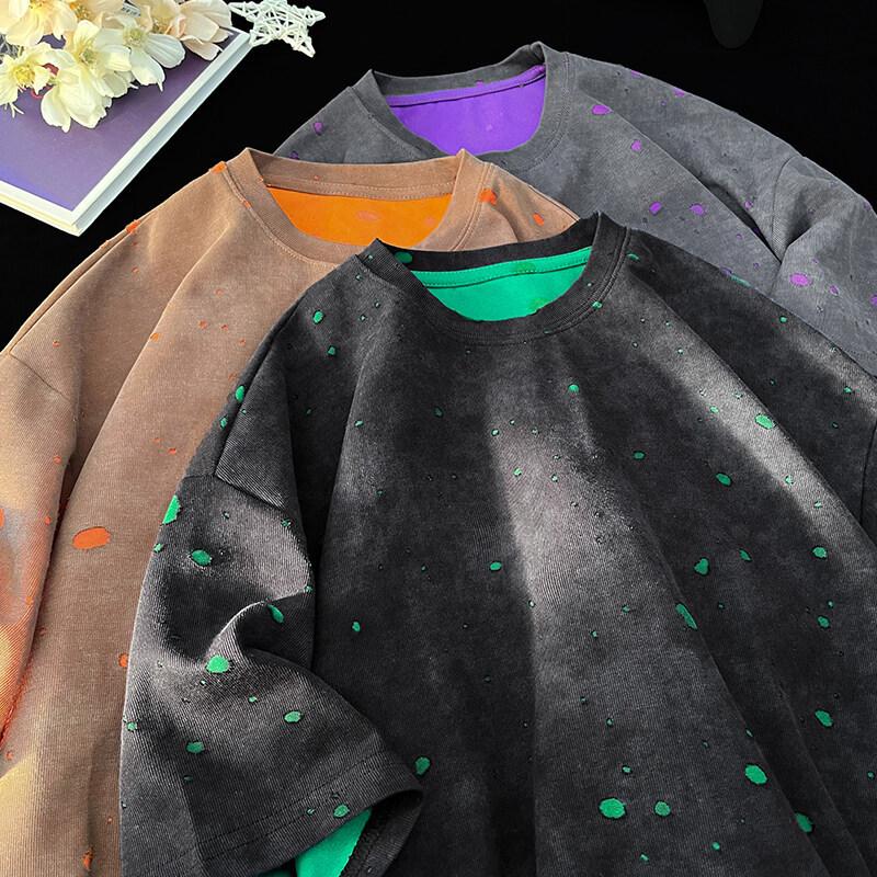 Ripped Short Sleeve T-shirt Loose Round Neck Half Sleeve Ripped Short Sleeve T-shirt Loose Round Neck Half Sleeve