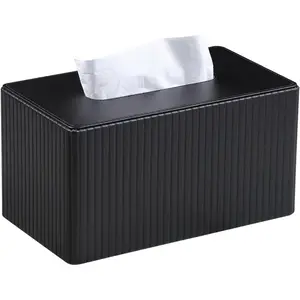 Extra Large PU Leather Rectangle Tissue Box Cover with Magnetic Closure, Fits Standard Size 180 to 230 Count Tissue Boxes, Black