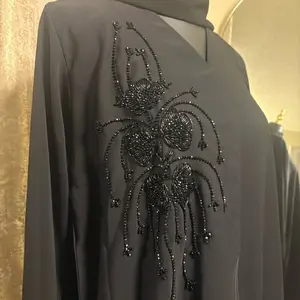 Black One-Side Beaded Floral Abaya