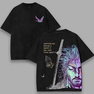Miyamoto Musashi Vagabond subtle Inspired Y2K Cyberpunk Graphic Tee, Vintage Wash Manga Streetwear T-shirt, Gift for Anime Manga Fan Merch
