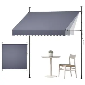 VEVOR Manual Retractable Awning, 98" Outdoor Retractable Patio Awning Sunshade Shelter, Height Adjustable Patio Door Window Canopy with Manual Crank Handle for Backyard, Garden, Balcony, Dark Gray