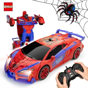 Spider Transform RC Car, Qumcou Remote Control Cars for Boys 3-8, One-Button Transform, 360° Spin, 2.4GHz, 1:16 Scale, Red & Blue Lights, Christmas Birthday Gifts
