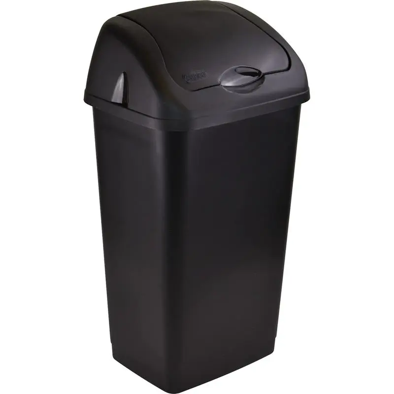 Sterling Ventures 60 Litres Premium Plastic Swing Bin for Home and Kitchen Rubbish Waste Black with Curved Lid Odour Barrier 39x33x74cm