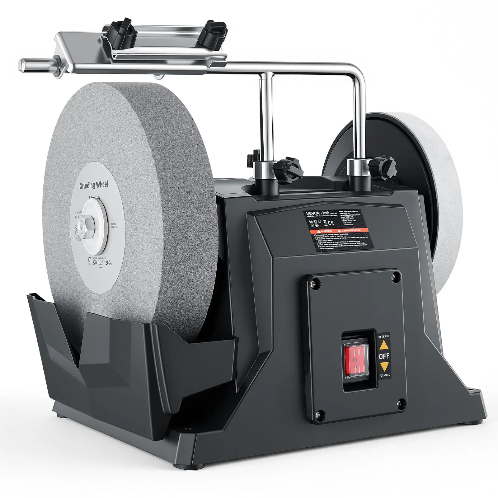 VEVOR Water-Cooled Grinding Sharpener, 1.6A 145RPM Wet/Dry Stone Grinder, 10" Wet Grinding Wheel, 8" Leather Stropping Wheel, Water-Cooling Tray, 120V for Knives & Chisels