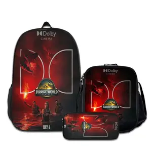 3PCS Backpacks for Girls Set, Cute Jurassic-Park-8 School Backpack for Boys with Lunch Box and Pencil Case, Aesthetic Bookbag for Teens, Lightweight Classic Backpack for Travel, Work, Picnic