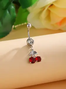Cute Cherry Design Artificial Zircon Belly Button Ring for Women, Adhesive Body Jewelry Piercing, Fashionable Navel Ring Accessory, Belly Rings