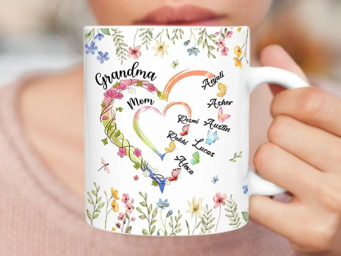 [Sale off up to 50%] Custom Grandma Heart Mug, Grandma Mug, Grandma Heart With Kid Names, Custom Grandma With Kid Names Mug, Mom And Grandma, 11oz & 15oz ceramic mug