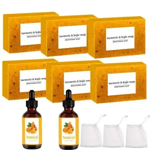 Turmeric Soap & Essential Oil Set, Turmeric Soap Bars & Essential Oil & Soap Saver Bag & 1 Count Soap Dish, Daily Skin Care Kit, Comfort