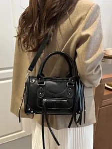 Vintage Motorcycle Bag with Unique Design, Elegant Commuter Bag, Versatile Handheld Crossbody Bag for Work & Casual Outings, Durable PU Material with Detachable Shoulder Strap