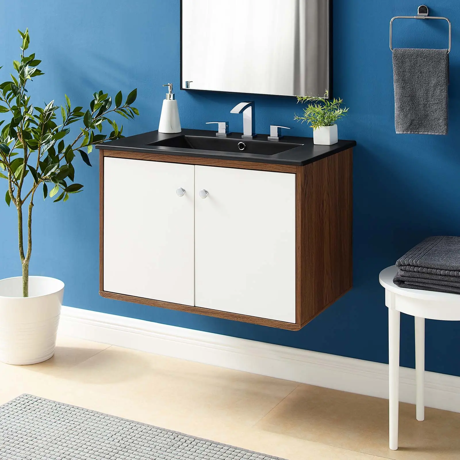 Modway Transmit 30" Wall-Mount Bathroom Vanity in Walnut Black