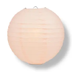 14" Rose Quartz Pink Round Paper Lantern, Even Ribbing, Chinese Hanging Decoration for Weddings and Parties