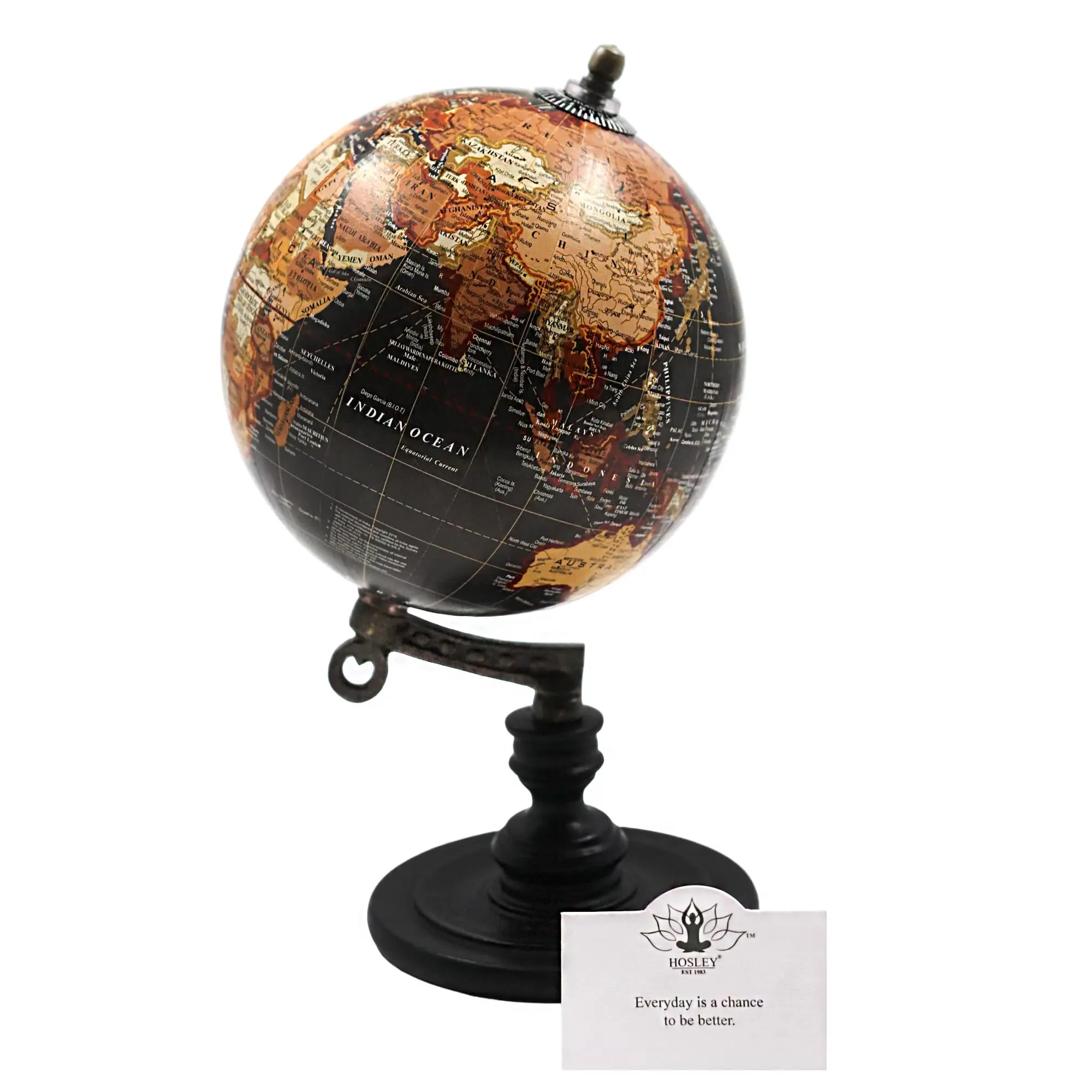 10-Inch Decorative Globe on Wooden Stand - Detailed Cartography, Smooth Rotating Design, Classic Design for Versatile Décor