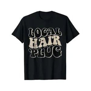 's & Unisex Vintage Barber Local Hair Plug Graphic T-Shirt - Black Retro Distressed Logo Print Short Sleeve Tee for Hairdressers & Stylists, Barber Shop Apparel, Customer Tshirt, Customer T Shirt, Face Shirts, Male Tshirt, Groom  Double-Sided  Metalcore