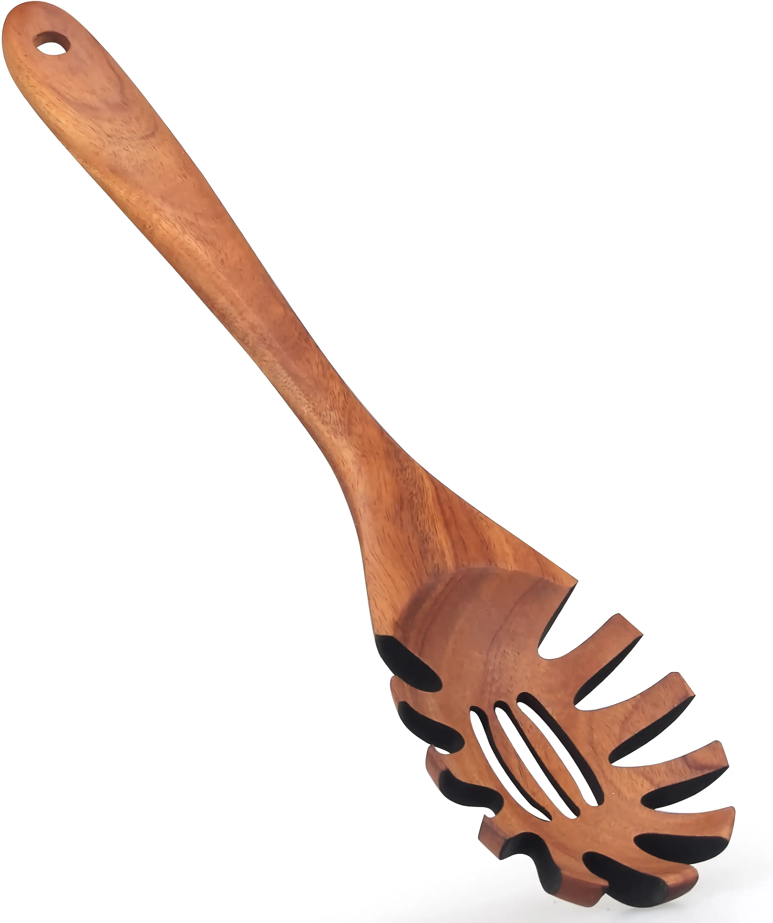 2 Pack Wooden Pasta Spoons 12.5 Inch Teak Spaghetti Forks with Teeth for Serving Straining and Cooking Noodles