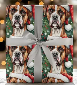 Boxer Dog Christmas Wrapping Paper - Santa Hat Puppy Gift Wrap